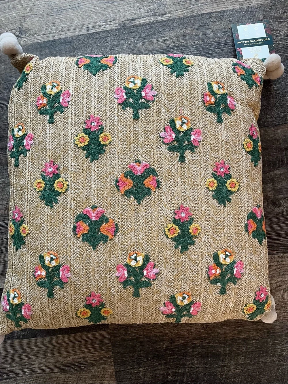 Palm Studio Indian Raffia block print Style Floral Block Throw Pillow! 20” x 20”
